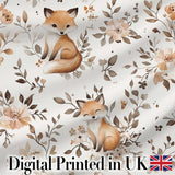 Cute Watercolor Fox with Floral Leaves Seamless Pattern Digital Print Fabric by the Metre UK Sewing Quilting Textile