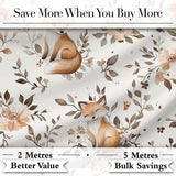 Cute Watercolor Fox with Floral Leaves Seamless Pattern Digital Print Fabric by the Metre UK Sewing Quilting Textile