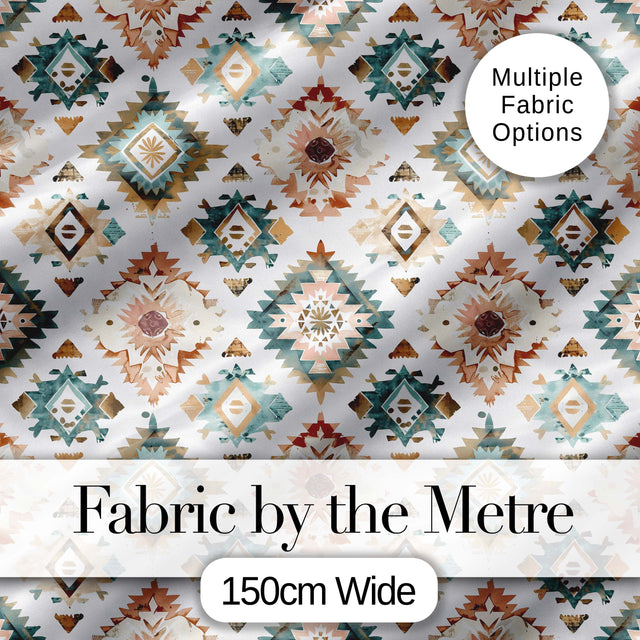 Soft Pastel Aztec Geometric Watercolor Seamless Pattern Digital Print Fabric by the Metre UK Sewing Quilting Textile