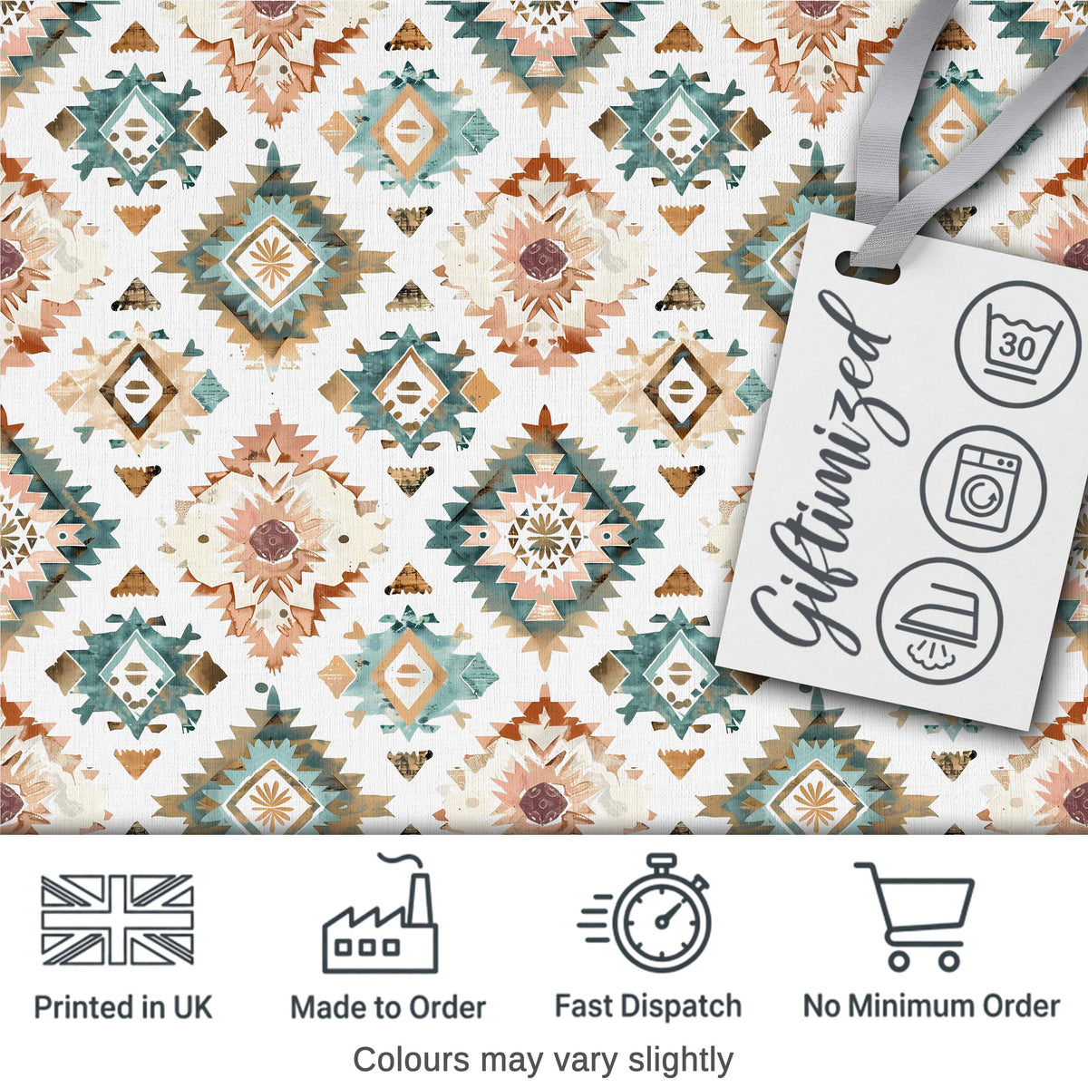 Soft Pastel Aztec Geometric Watercolor Seamless Pattern Digital Print Fabric by the Metre UK Sewing Quilting Textile