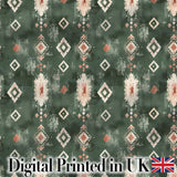 Rustic Green Tribal Ikat Geometric Seamless Pattern Digital Print Fabric by the Metre UK Sewing Quilting Textile