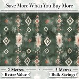 Rustic Green Tribal Ikat Geometric Seamless Pattern Digital Print Fabric by the Metre UK Sewing Quilting Textile