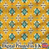 Bold Yellow and Teal Aztec Geometric Tribal Seamless Pattern Digital Print Fabric by the Metre UK Sewing Quilting Textile