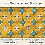 Bold Yellow and Teal Aztec Geometric Tribal Seamless Pattern Digital Print Fabric by the Metre UK Sewing Quilting Textile