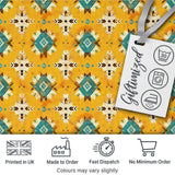 Bold Yellow and Teal Aztec Geometric Tribal Seamless Pattern Digital Print Fabric by the Metre UK Sewing Quilting Textile