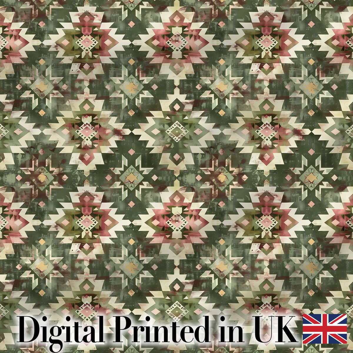 Green and Pink Tribal Aztec Geometric Seamless Pattern Digital Print Fabric by the Metre UK Sewing Quilting Textile