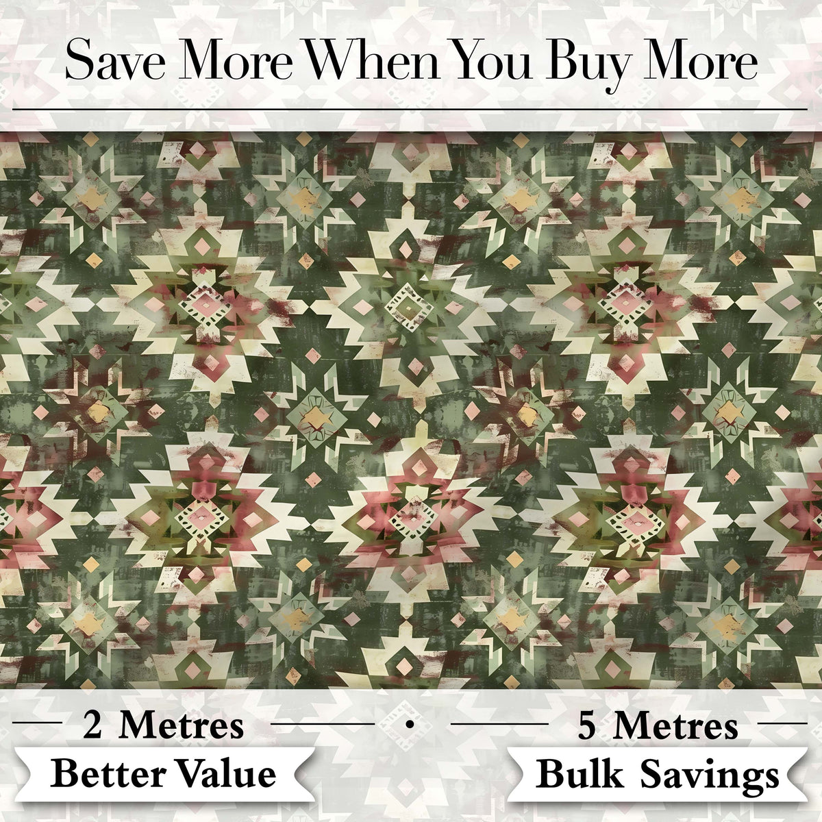 Green and Pink Tribal Aztec Geometric Seamless Pattern Digital Print Fabric by the Metre UK Sewing Quilting Textile