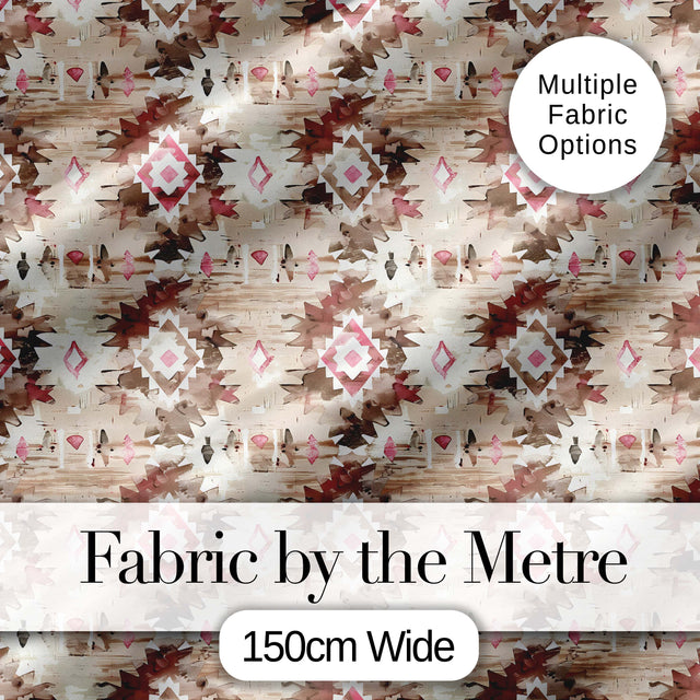 Neutral Beige and Blush Abstract Tribal Seamless Pattern Digital Print Fabric by the Metre UK Sewing Quilting Textile