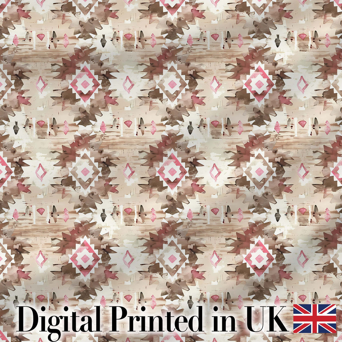 Neutral Beige and Blush Abstract Tribal Seamless Pattern Digital Print Fabric by the Metre UK Sewing Quilting Textile