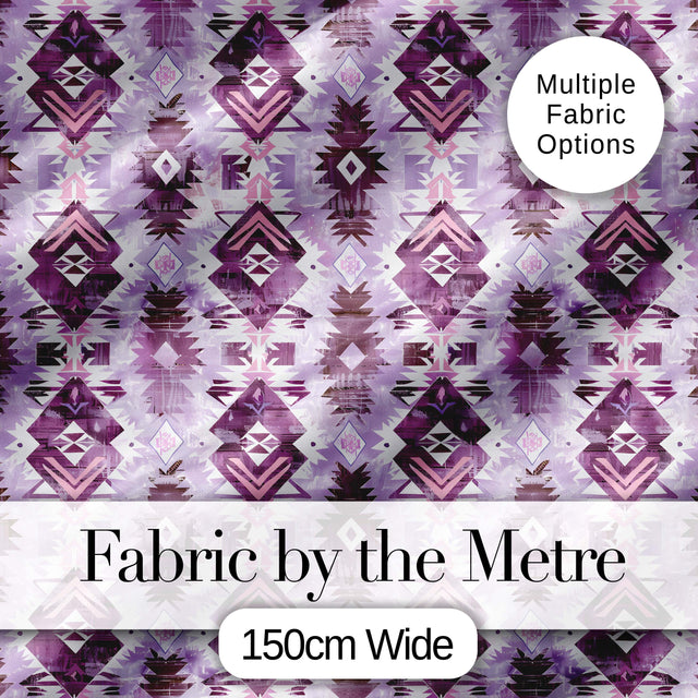 Purple and Lilac Tribal Aztec Geometric Seamless Pattern Digital Print Fabric by the Metre UK Sewing Quilting Textile