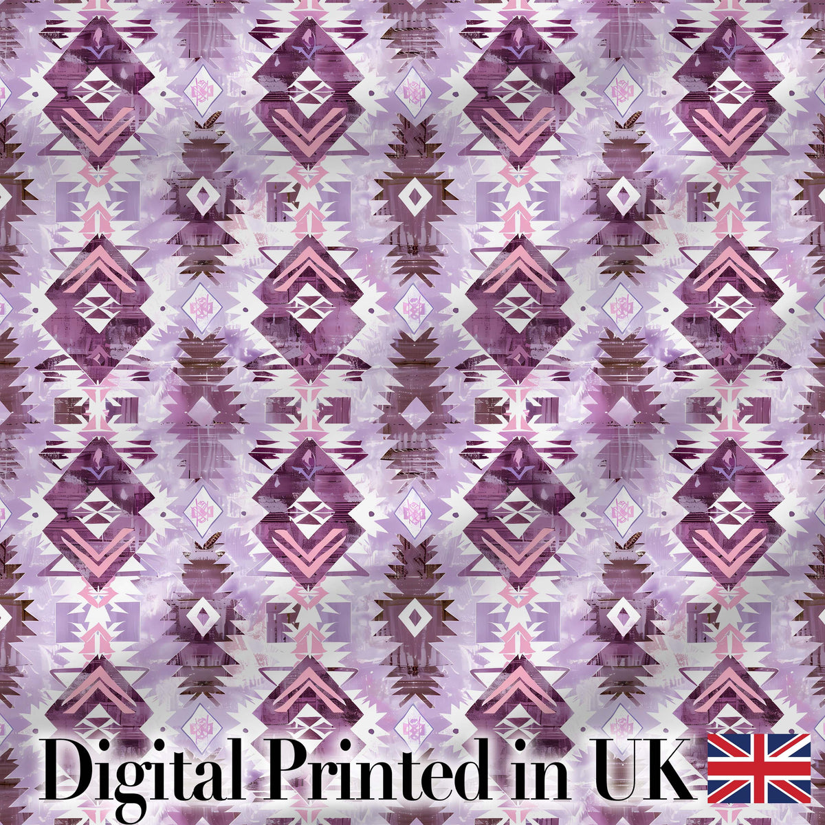 Purple and Lilac Tribal Aztec Geometric Seamless Pattern Digital Print Fabric by the Metre UK Sewing Quilting Textile