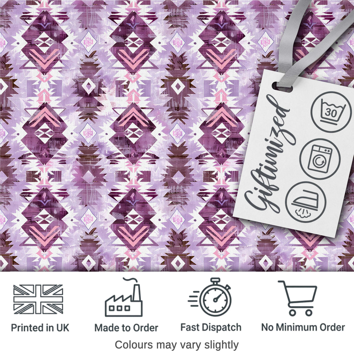 Purple and Lilac Tribal Aztec Geometric Seamless Pattern Digital Print Fabric by the Metre UK Sewing Quilting Textile