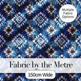 Deep Blue Artistic Tribal Aztec Seamless Pattern Digital Print Fabric by the Metre UK Sewing Quilting Textile