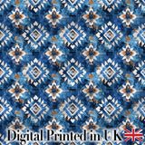 Deep Blue Artistic Tribal Aztec Seamless Pattern Digital Print Fabric by the Metre UK Sewing Quilting Textile
