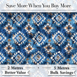 Deep Blue Artistic Tribal Aztec Seamless Pattern Digital Print Fabric by the Metre UK Sewing Quilting Textile