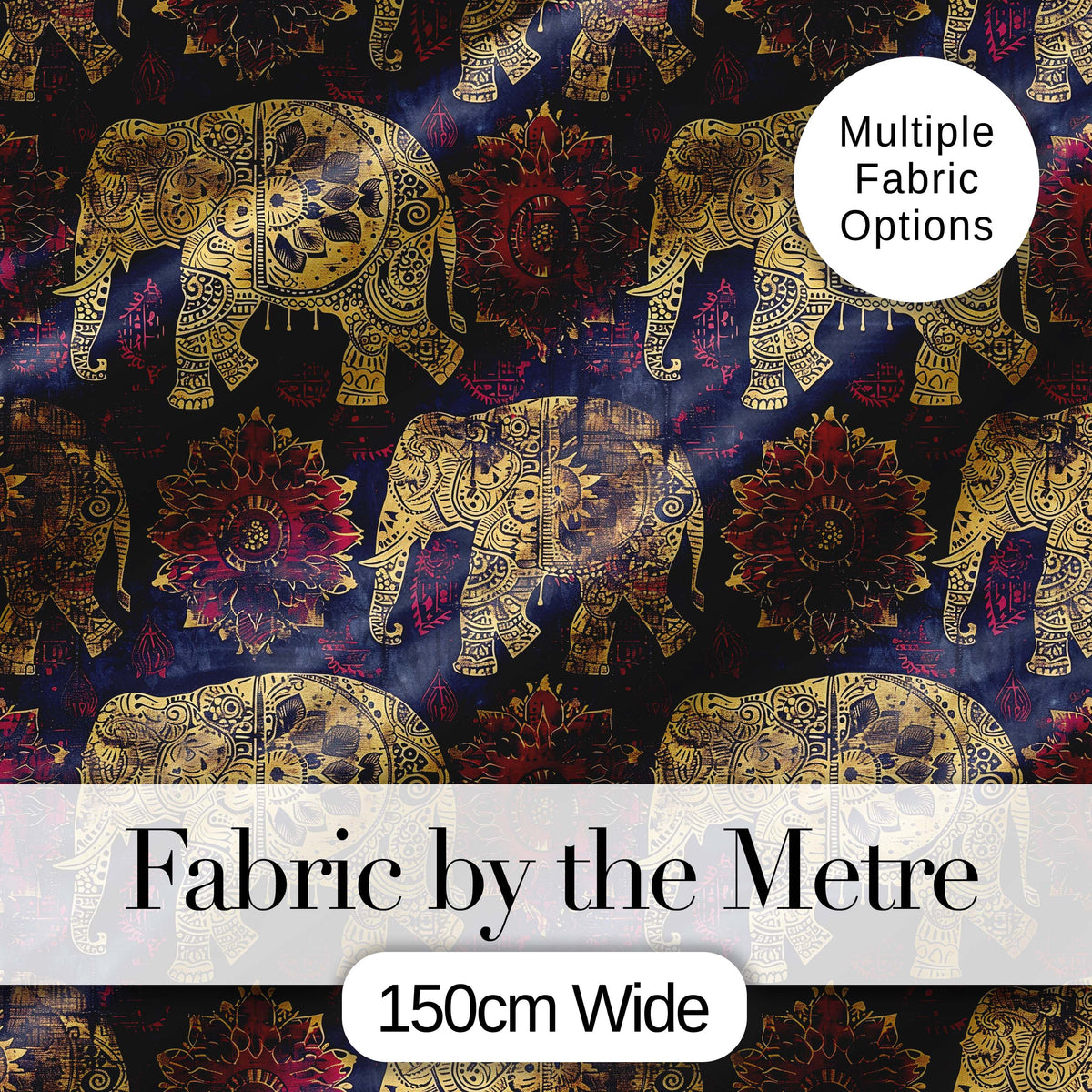 Vintage Elephant and Floral Ethnic Seamless Pattern Digital Print Fabric by the Metre UK Sewing Quilting Textile