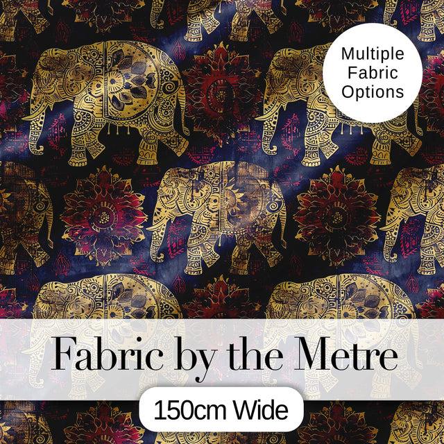 Vintage Elephant and Floral Ethnic Seamless Pattern Digital Print Fabric by the Metre UK Sewing Quilting Textile