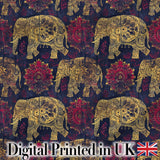 Vintage Elephant and Floral Ethnic Seamless Pattern Digital Print Fabric by the Metre UK Sewing Quilting Textile