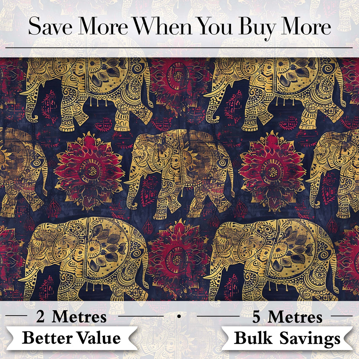 Vintage Elephant and Floral Ethnic Seamless Pattern Digital Print Fabric by the Metre UK Sewing Quilting Textile