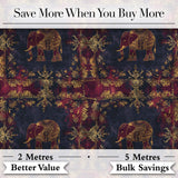 Ornate Gold Elephant and Floral Vintage Seamless Pattern Digital Print Fabric by the Metre UK Sewing Quilting Textile