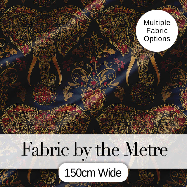 Detailed Mandala Elephant Head Ornamental Seamless Pattern Digital Print Fabric by the Metre UK Sewing Quilting Textile