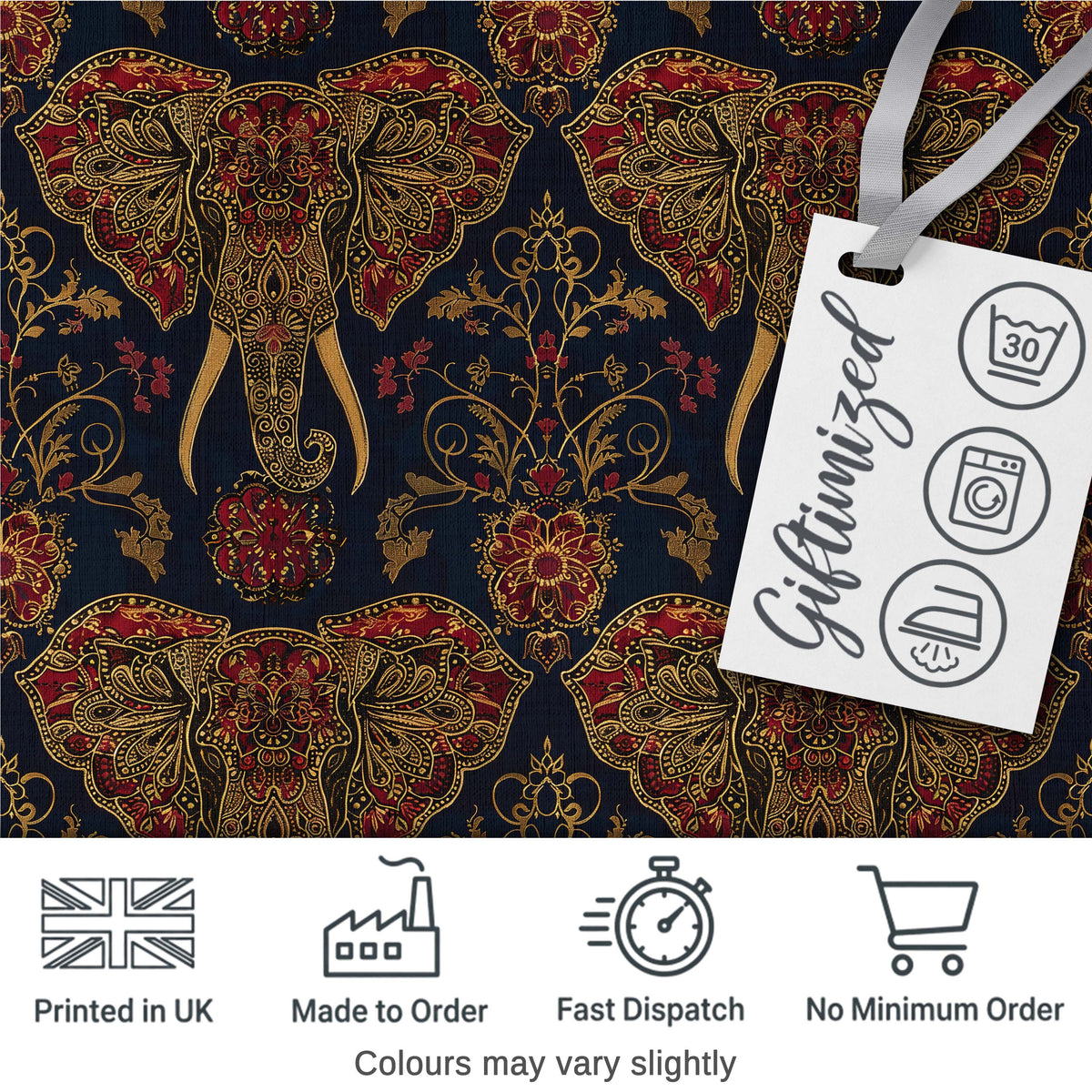 Detailed Mandala Elephant Head Ornamental Seamless Pattern Digital Print Fabric by the Metre UK Sewing Quilting Textile