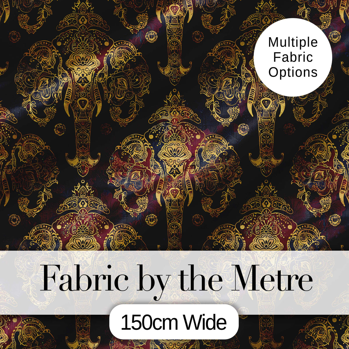 Luxury Gold Elephant with Floral Motif Seamless Pattern Digital Print Fabric by the Metre UK Sewing Quilting Textile