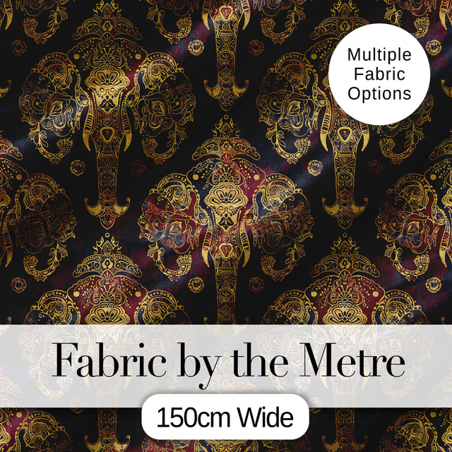 Luxury Gold Elephant with Floral Motif Seamless Pattern Digital Print Fabric by the Metre UK Sewing Quilting Textile