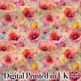 Soft Watercolor Poppy Flowers with Paint Splatter Seamless Pattern Digital Print Fabric by the Metre UK Sewing Quilting Textile