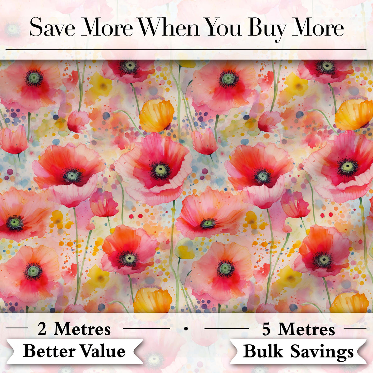 Soft Watercolor Poppy Flowers with Paint Splatter Seamless Pattern Digital Print Fabric by the Metre UK Sewing Quilting Textile
