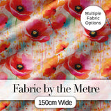 Abstract Watercolor Poppy Bloom with Drip Effect Seamless Pattern Digital Print Fabric by the Metre UK Sewing Quilting Textile