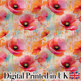 Abstract Watercolor Poppy Bloom with Drip Effect Seamless Pattern Digital Print Fabric by the Metre UK Sewing Quilting Textile