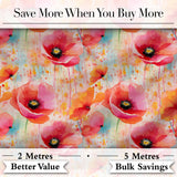 Abstract Watercolor Poppy Bloom with Drip Effect Seamless Pattern Digital Print Fabric by the Metre UK Sewing Quilting Textile