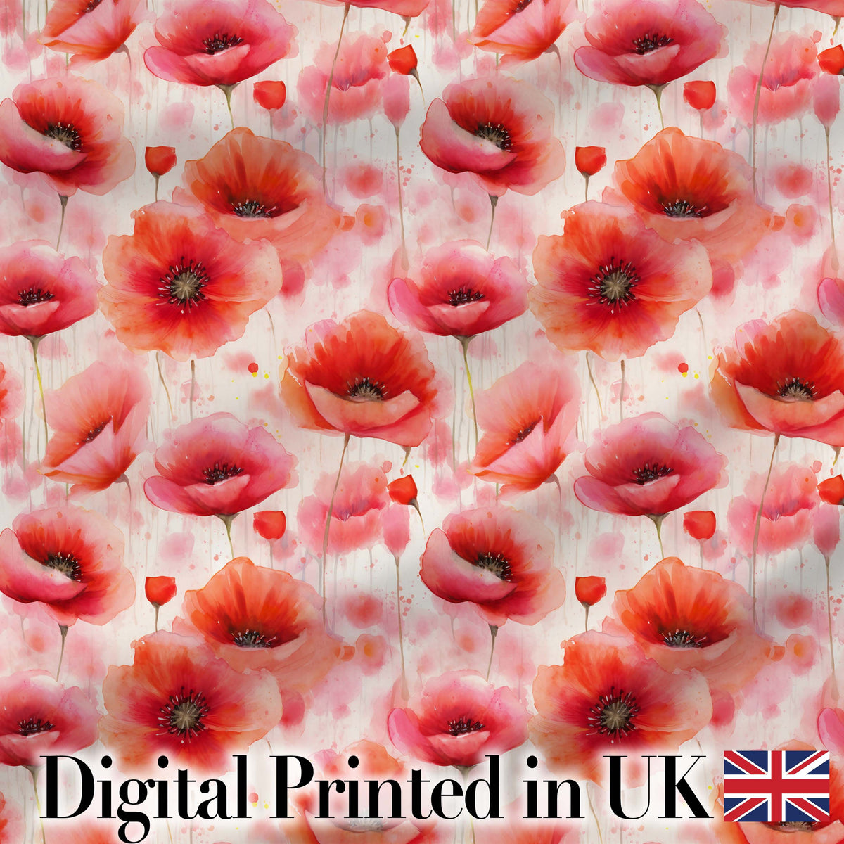 Light Pastel Poppy Flowers Soft Artistic Seamless Pattern Digital Print Fabric by the Metre UK Sewing Quilting Textile