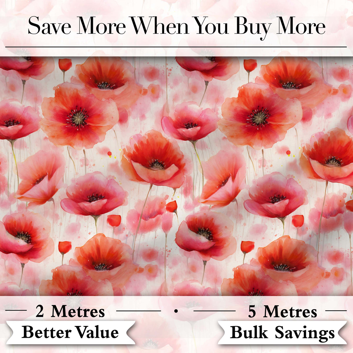 Light Pastel Poppy Flowers Soft Artistic Seamless Pattern Digital Print Fabric by the Metre UK Sewing Quilting Textile