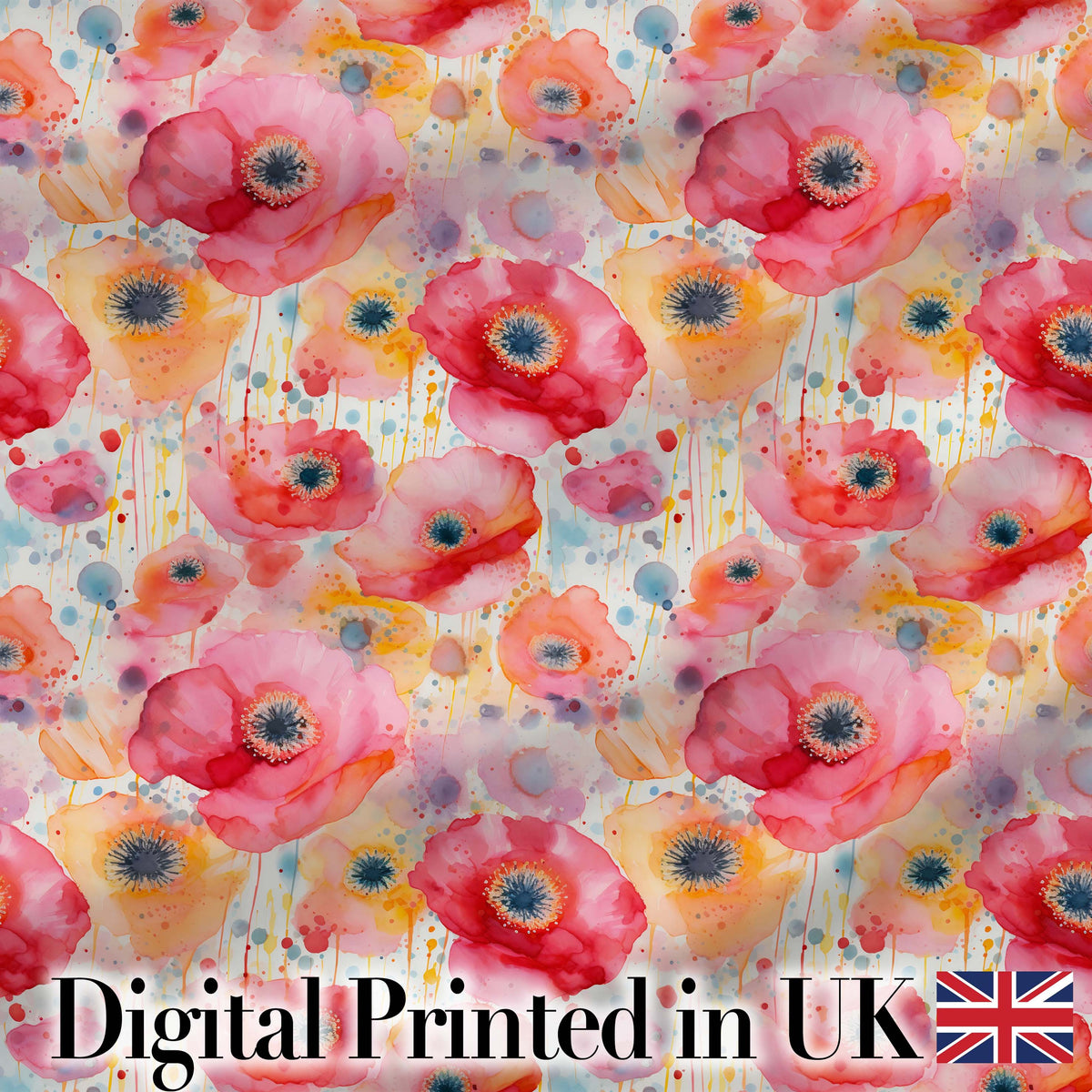 Soft Pastel Poppy Floral Watercolor Artistic Seamless Pattern Digital Print Fabric by the Metre UK Sewing Quilting Textile
