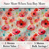 Dreamy Red Poppy Flowers with Paint Drip Effect Seamless Pattern Digital Print Fabric by the Metre UK Sewing Quilting Textile