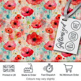 Dreamy Red Poppy Flowers with Paint Drip Effect Seamless Pattern Digital Print Fabric by the Metre UK Sewing Quilting Textile