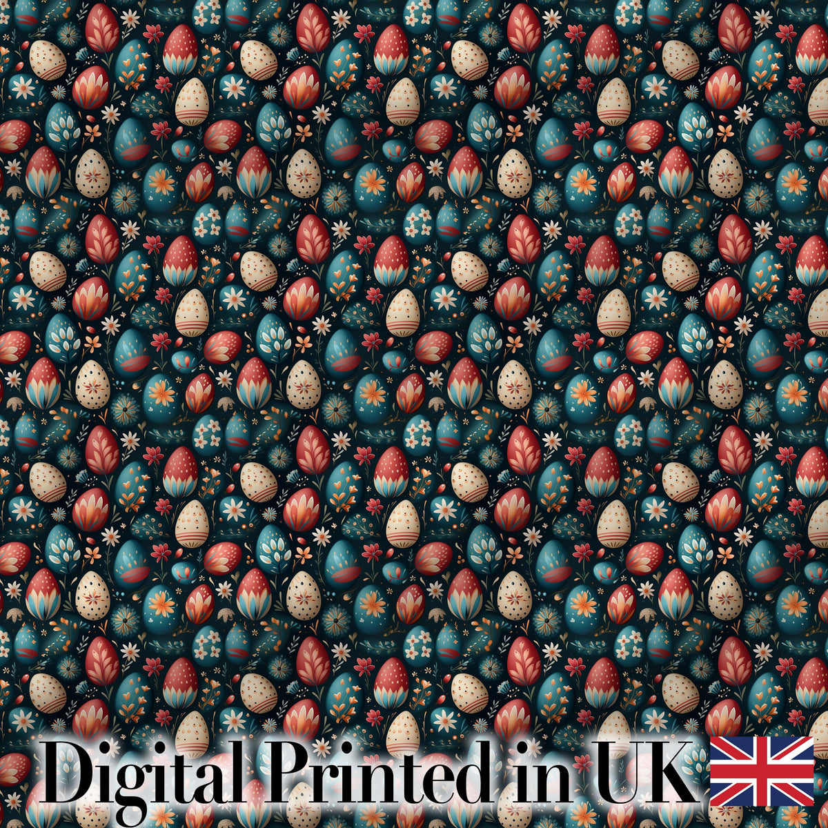 Elegant Floral Easter Eggs with Botanical Details Seamless Pattern Digital Print Fabric by the Metre UK Sewing Quilting Textile