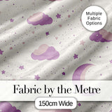 Pastel Night Sky with Moon Clouds and Stars Seamless Pattern Digital Print Fabric by the Metre UK Sewing Quilting Textile