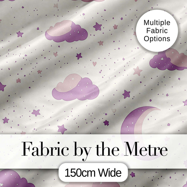 Pastel Night Sky with Moon Clouds and Stars Seamless Pattern Digital Print Fabric by the Metre UK Sewing Quilting Textile