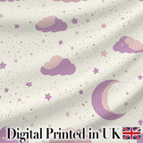 Pastel Night Sky with Moon Clouds and Stars Seamless Pattern Digital Print Fabric by the Metre UK Sewing Quilting Textile