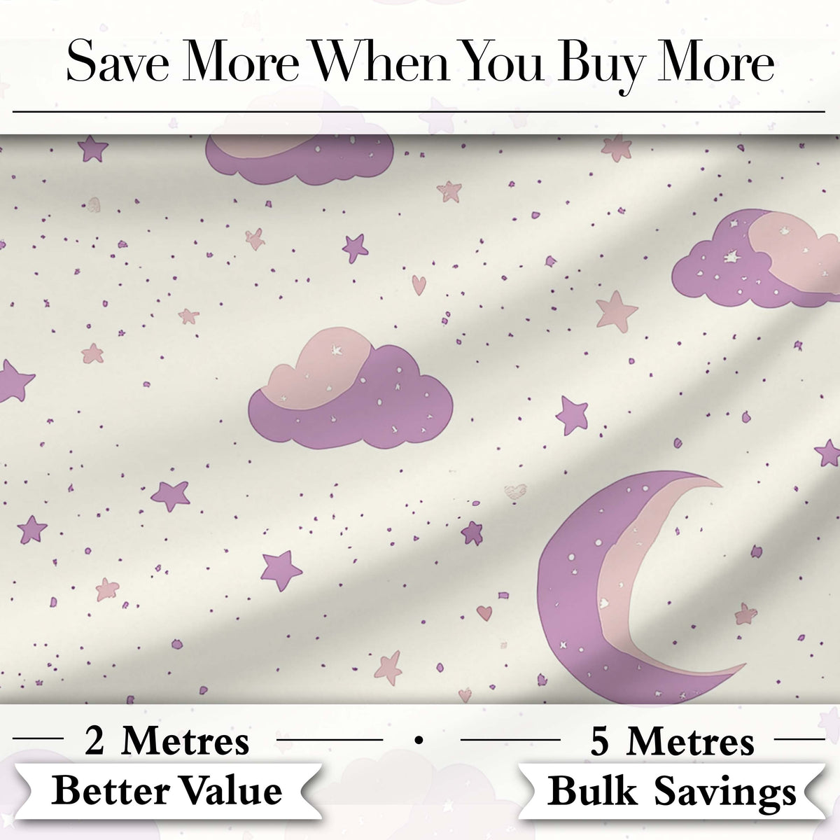 Pastel Night Sky with Moon Clouds and Stars Seamless Pattern Digital Print Fabric by the Metre UK Sewing Quilting Textile