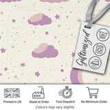 Pastel Night Sky with Moon Clouds and Stars Seamless Pattern Digital Print Fabric by the Metre UK Sewing Quilting Textile