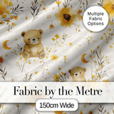 Cute Teddy Bears with Yellow Flowers Seamless Pattern Digital Print Fabric by the Metre UK Sewing Quilting Textile