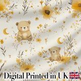 Cute Teddy Bears with Yellow Flowers Seamless Pattern Digital Print Fabric by the Metre UK Sewing Quilting Textile