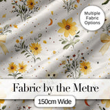 Yellow Wildflower Botanical with Moon and Stars Seamless Pattern Digital Print Fabric by the Metre UK Sewing Quilting Textile