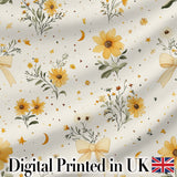 Yellow Wildflower Botanical with Moon and Stars Seamless Pattern Digital Print Fabric by the Metre UK Sewing Quilting Textile