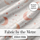 Soft Pink Crescent Moon and Stars Minimal Seamless Pattern Digital Print Fabric by the Metre UK Sewing Quilting Textile