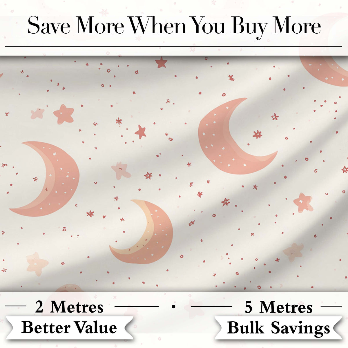 Soft Pink Crescent Moon and Stars Minimal Seamless Pattern Digital Print Fabric by the Metre UK Sewing Quilting Textile